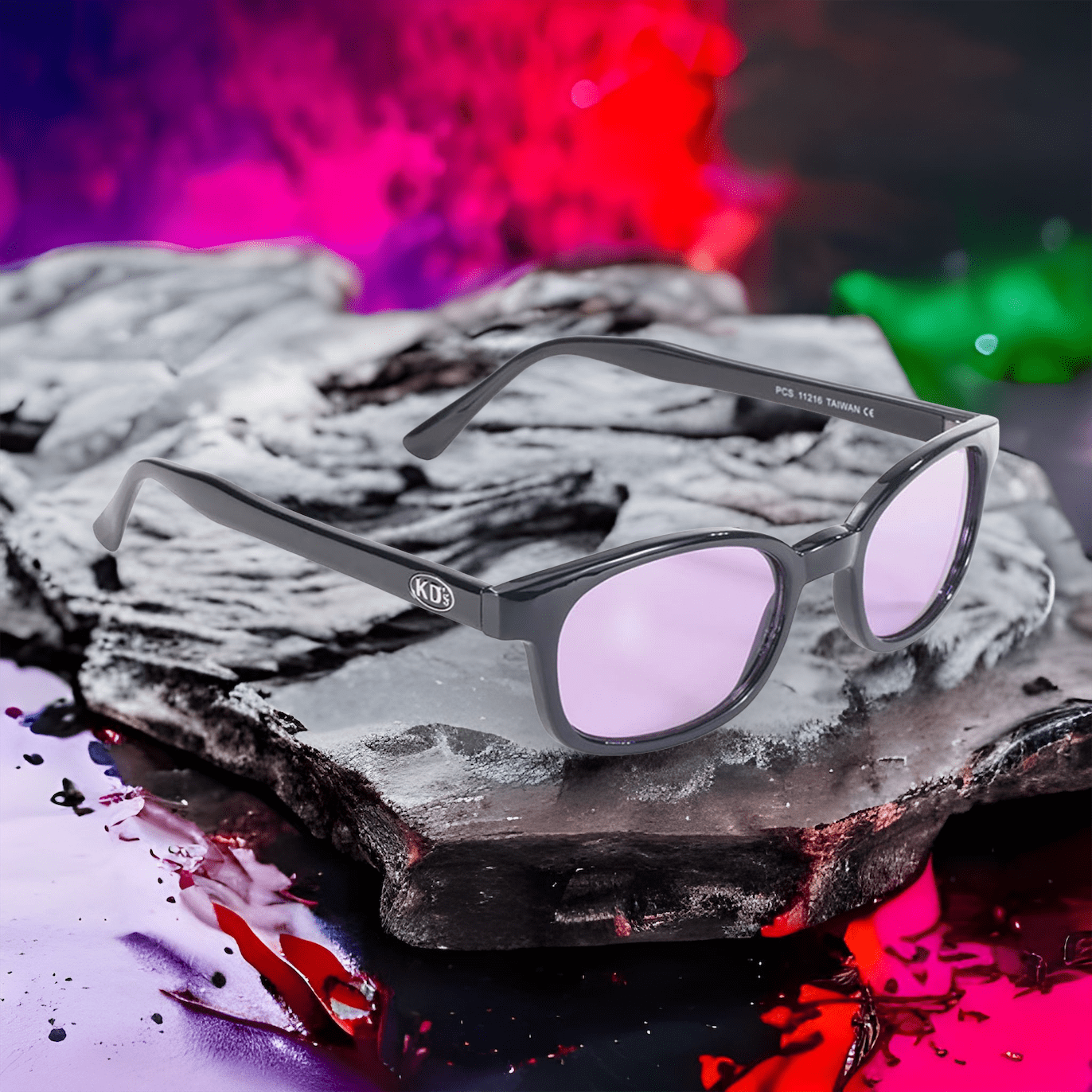 Occhiali da sole 11216 di X-KD con montatura nera e lenti viola