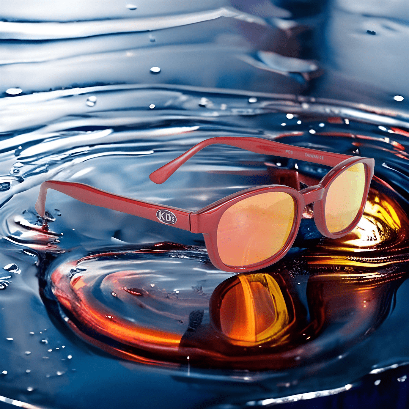 Lunettes de soleil KD's 20124 à la monture rouge métal, verres orangés effet miroir