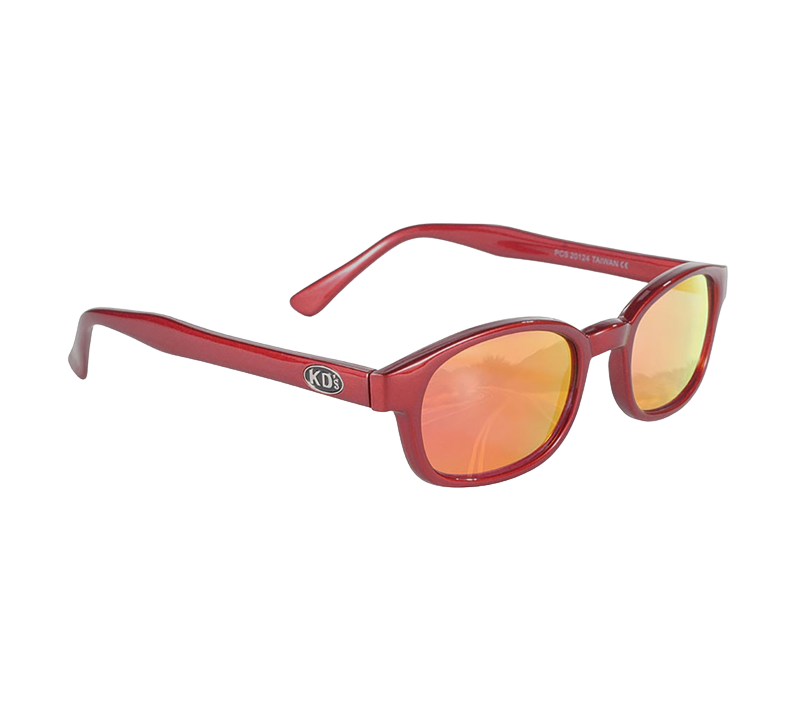 Lunettes de soleil KD's 20124 à la monture rouge métal, verres orangés effet miroir