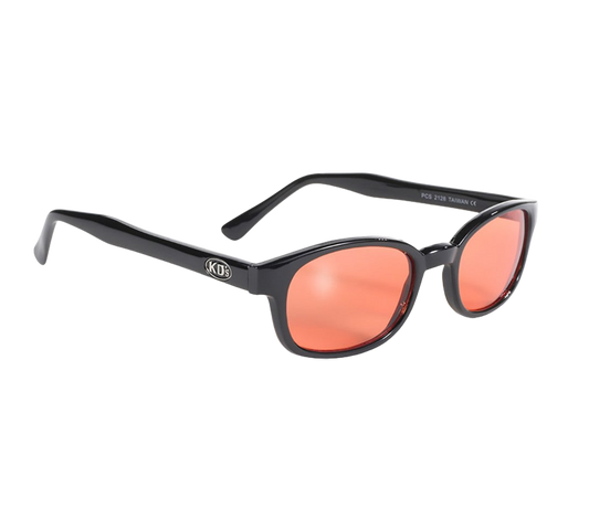 KD's 2128 zonnebril met klassiek zwart montuur en oranje glazen