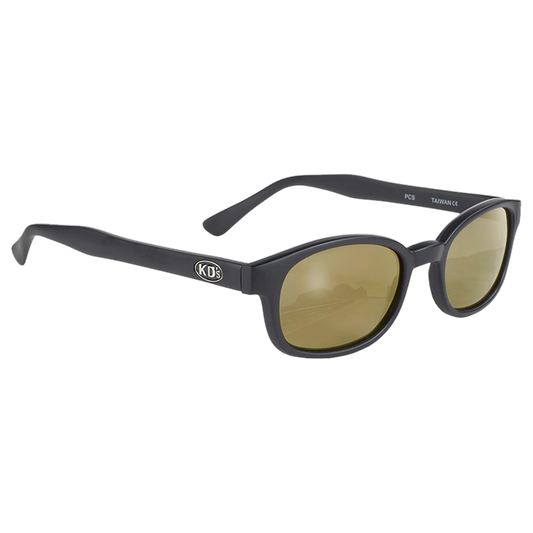 Occhiali da sole 1000 di X-KD, montatura nera opaca e lenti dorate a specchio