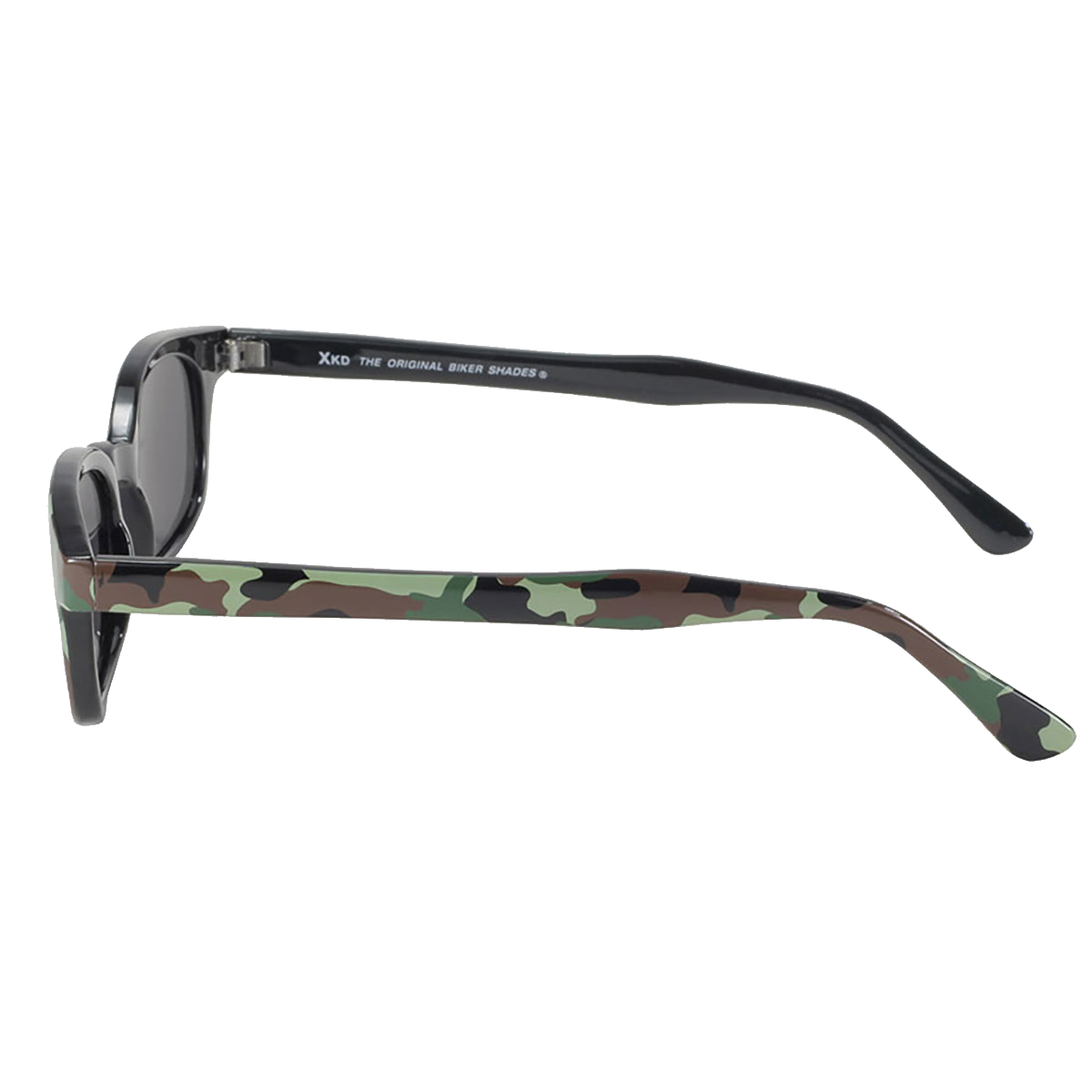 Occhiali da sole 1021 di X-KD con montatura mimetica e lenti grigie