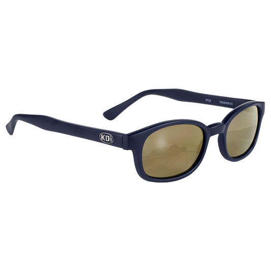 KD's 2000 zonnebril met matzwart montuur en goudkleurige glazen met spiegeleffect