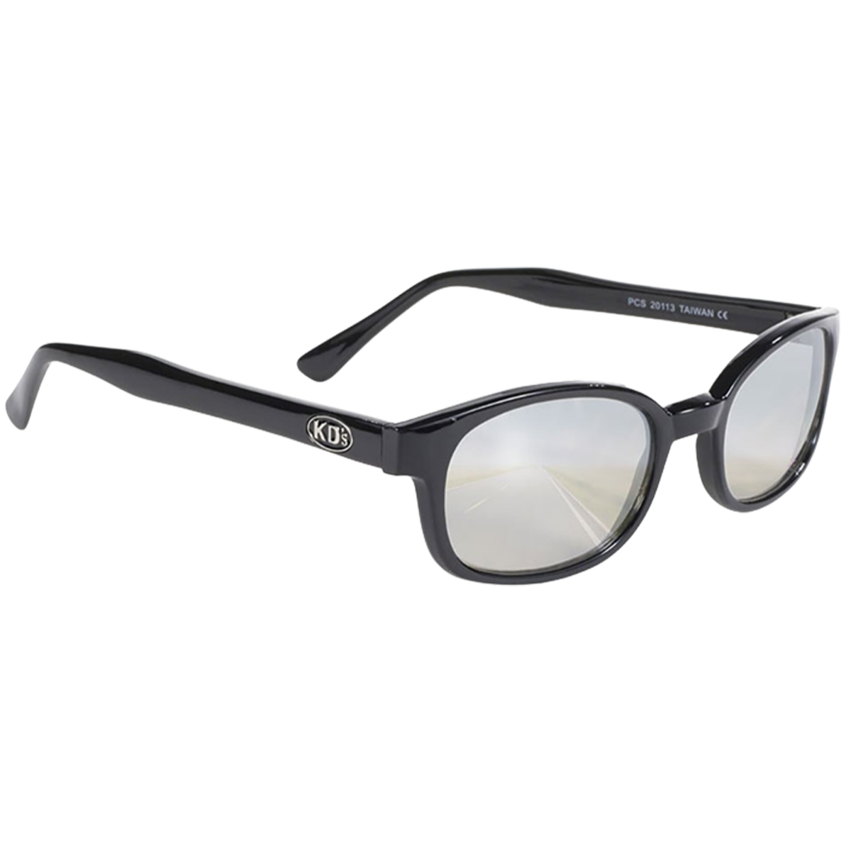 Lunettes de soleil KD's 20113 avec monture noire classique et verres miroir clair argenté