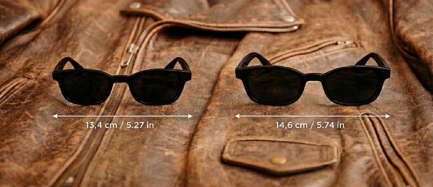 Comparison of Original KD's and X-KD sunglasses sizes in cm and inches
